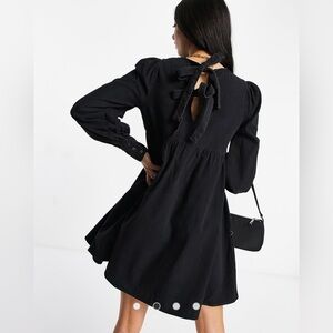 NWT ASOS DESIGN Soft denim puff sleeve smock dress in washed black